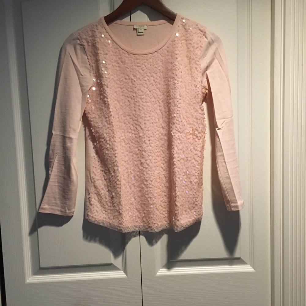 J Crew pink sequins front long sleeve T-shirt XS